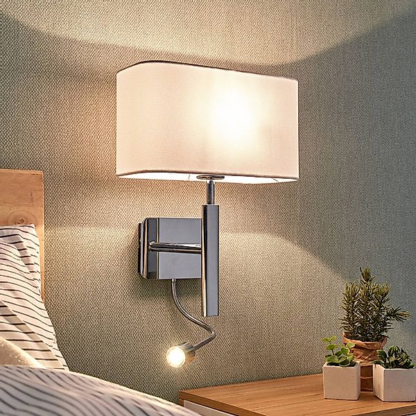 Lucande Wandleuchte Jettka, Höhe 63 cm, Lesearm, Textil günstig online kaufen