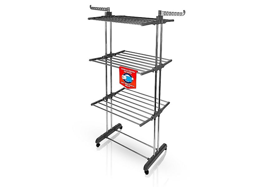 BigDean Wäscheständer Wäscheständer Turm mit 3 Ebenen und 4 Rollen in Grau, günstig online kaufen