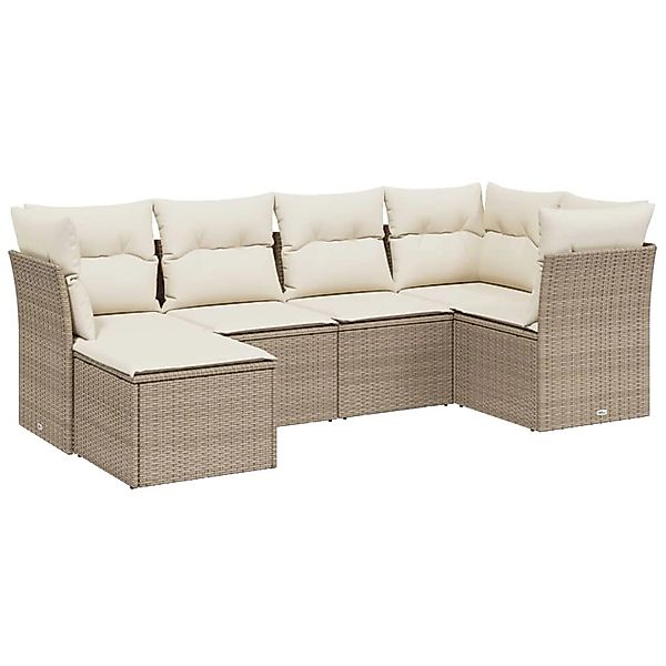 vidaXL 6-Tlg Garten-Sofagarnitur mit Kissen Beige Poly Rattan 3263174 günstig online kaufen