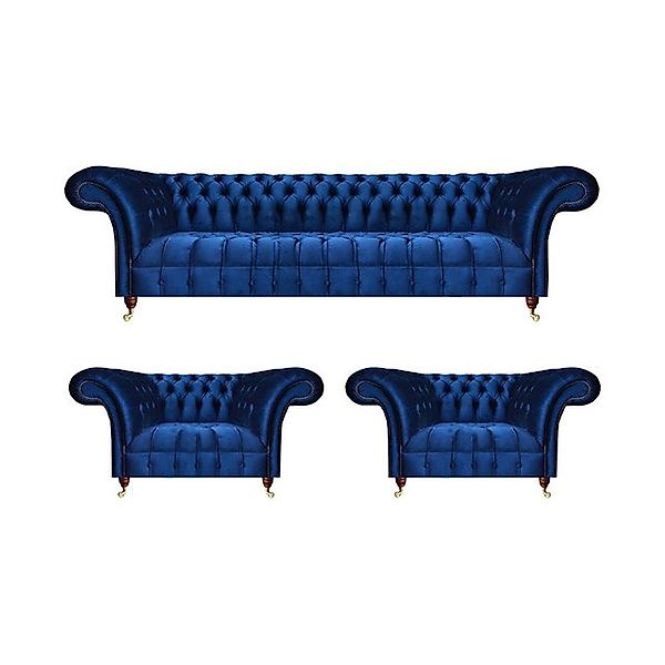 JVmoebel Chesterfield-Sofa Chesterfield Sofa Set 3tlg Textil Sofa Dreisitze günstig online kaufen