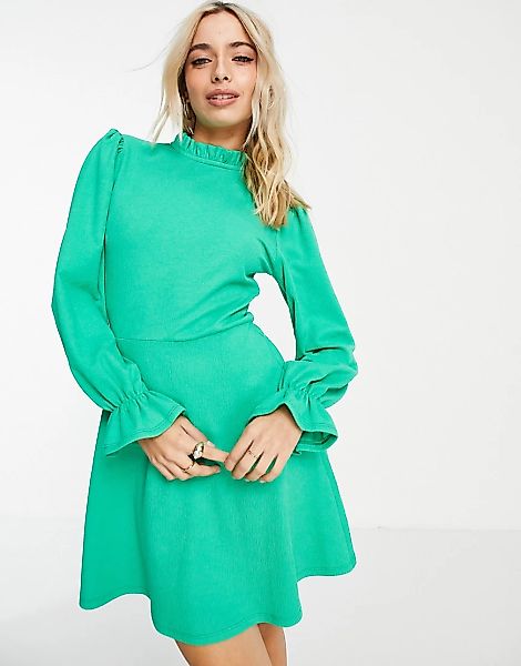 Miss Selfridge – Strukturiertes, ausgestelltes Jersey-Kleid in Grün günstig online kaufen