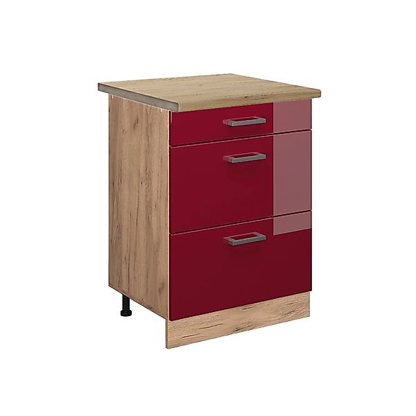 Vicco Küchenunterschrank R-Line Bordeaux Hochglanz/Goldkraft Eiche 60 cm mi günstig online kaufen