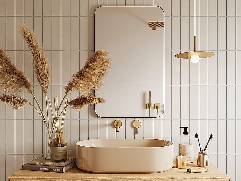 Badezimmerspiegel rechteckig - 80 x 50 cm - Schwarzer Umriss - DEMETRIA günstig online kaufen