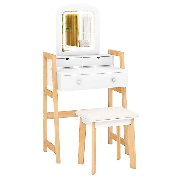 Costway Schminktisch mit Led-Spiegel Höheverstellbar Weiß günstig online kaufen