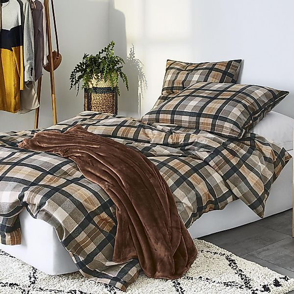 Irisette Biber Bettwäsche Koala 8417-80 Kariert Braun Grau 135x200 günstig online kaufen