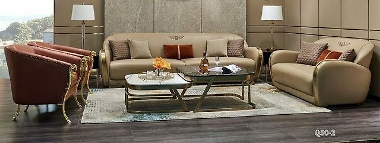 JVmoebel Sofa Ledersofa Sofagarnitur 3+2+1+1 Sitzer Set Garnitur Polstersof günstig online kaufen