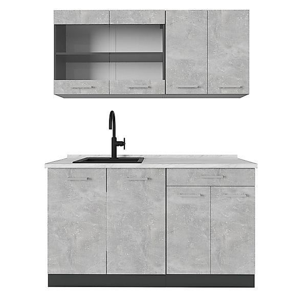 Vicco R-Line Singleküche Beton/Anthrazit 140 cm AP Marmor ohne E-Geräte günstig online kaufen