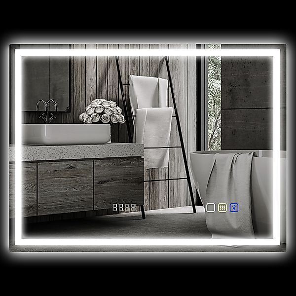 HOMCOM Badspiegel mit Beleuchtung 80x60 cm LED Spiegel Wandspiegel mit Blue günstig online kaufen