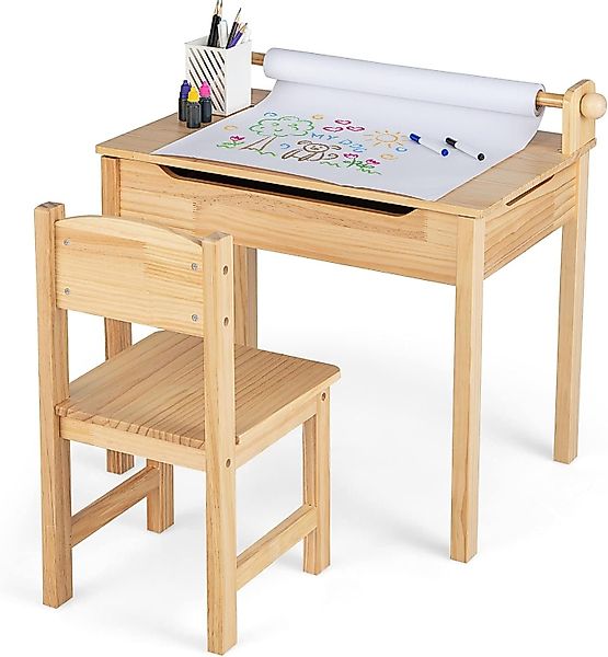 KOMFOTTEU Kindertisch mit Stuhl, aufklappbare Kindersitzgruppe, günstig online kaufen
