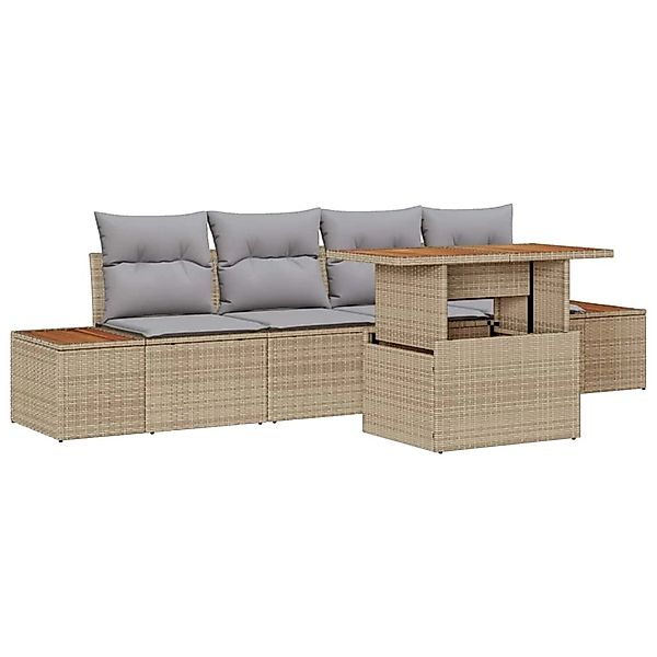 vidaXL Garten-Sofa-Set mit Speicher 5-Tlg Beige Poly Rattan 3358759 günstig online kaufen
