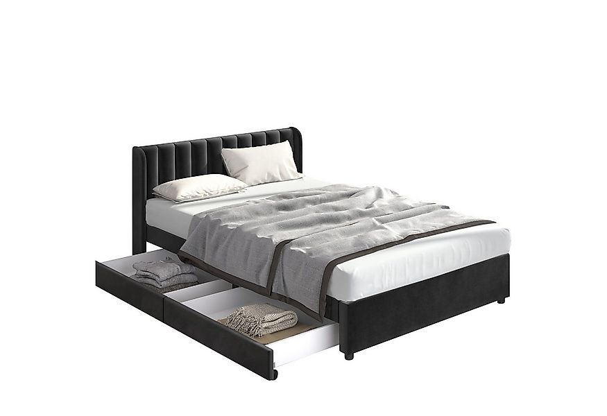 Flieks Polsterbett, Samt Stauraumbett mit 2 Schubladen 160x200cm günstig online kaufen