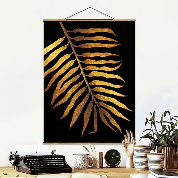 Stoffbild Blumen mit Posterleisten - Hochformat Gold - Palmenblatt II auf S günstig online kaufen