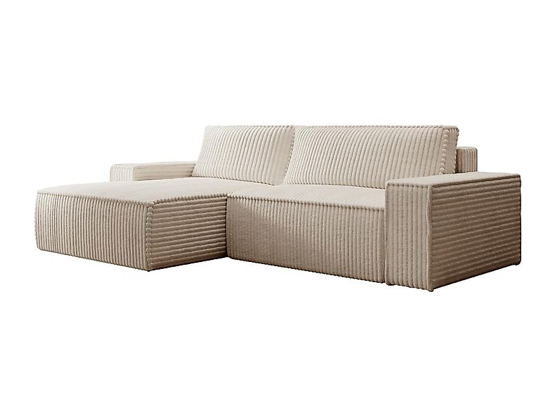 Ecksofa mit Schlaffunktion - Ecke links - grob gerippter Cord - Beige - AME günstig online kaufen