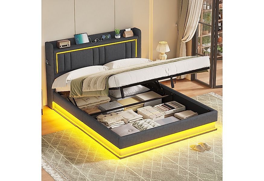 KIMENICH Polsterbett Hydraulisches Bett, Jugendbett mit LED Beleuchtung und günstig online kaufen