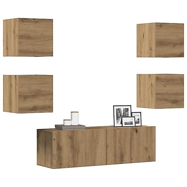 vidaXL Schrankmodule 5-tlg. TV-Schrank-Set Wandmontage Artisan-Eiche Holzwe günstig online kaufen