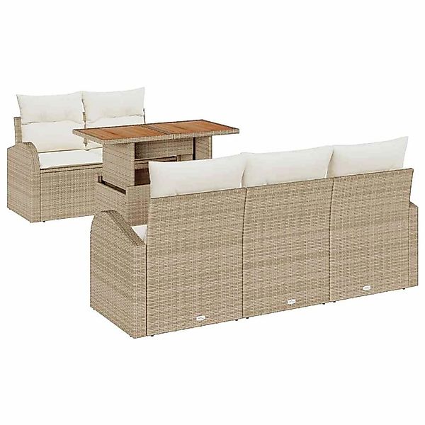 vidaXL Garten-Sofa-Set mit Speicher 6-Tlg Beige Poly Rattan 3358262 günstig online kaufen