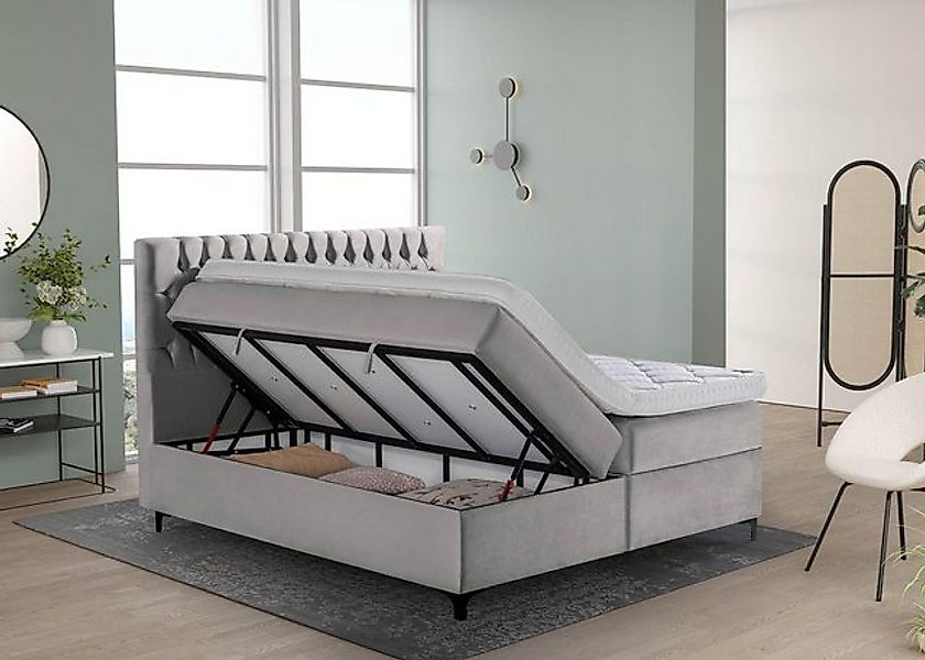 BettCo Stauraumbett Boxspringbett mit Bettkasten Vegas (in Samt Silber, 180 günstig online kaufen