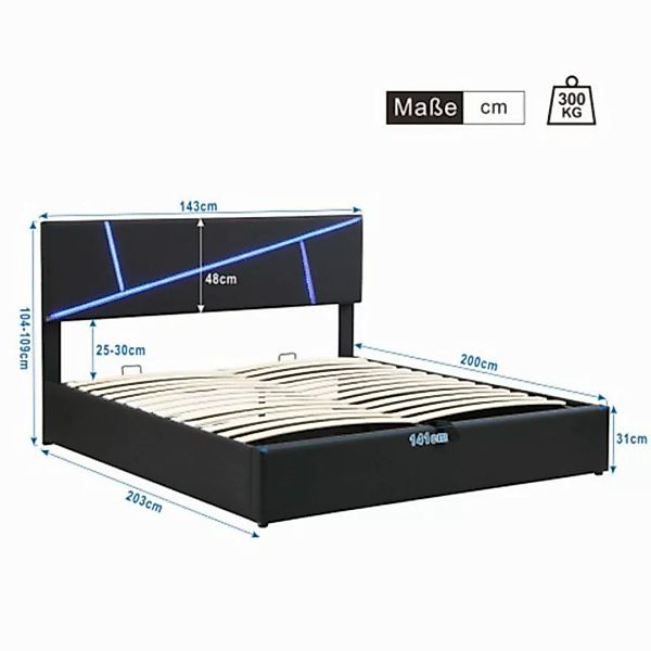 XDeer Polsterbett Polsterbett mit LED-Lichtleisten,140*200 cm, Doppelbett m günstig online kaufen