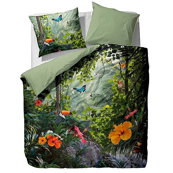 Essenza Bettwäsche Gabriel grün, Satin, 3 teilig, Schmetterlinge, Vögel, Ds günstig online kaufen