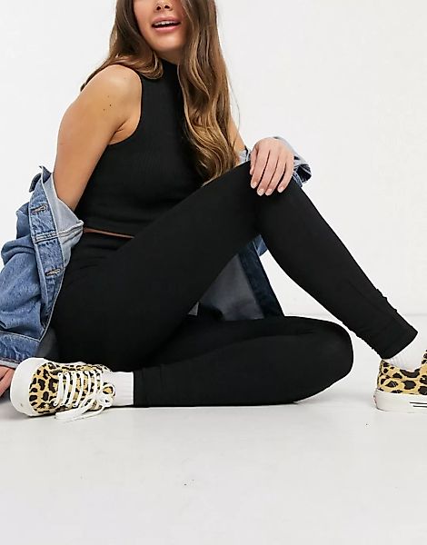 New Look – Leggings mit hohem Bund in Schwarz günstig online kaufen