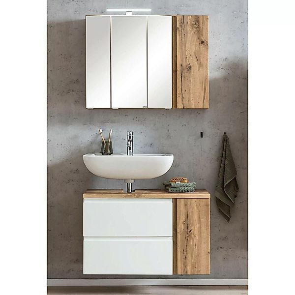 Waschbeckenunterschrank, links, mit Spiegelschrank, 85cm, LED Beleuchtung, günstig online kaufen