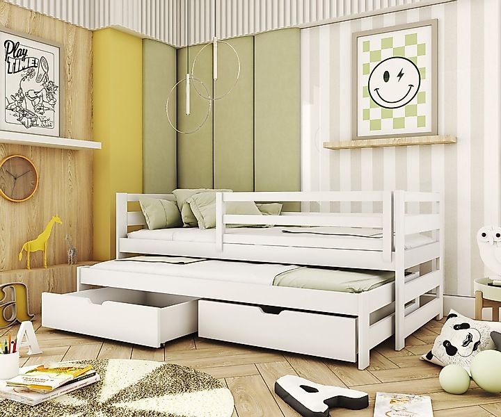 thematys Kinderbett mit Ausziehbett, in Weiß oder Natur mit Rausfallschutz günstig online kaufen