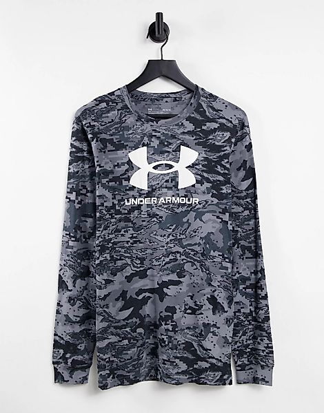 Under Armour – Langärmliges Shirt mit Military-Muster in Schwarz günstig online kaufen