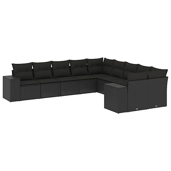 vidaXL 10-Tlg Garten-Sofagarnitur mit Kissen Schwarz Poly Rattan 3223104 günstig online kaufen