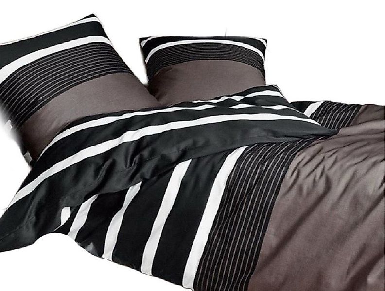 Janine Bettwäsche Bettbezug 155x220 80x80 gestreift braun schwarz Streifen günstig online kaufen