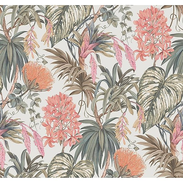Sanders & Sanders Tapete Tropische Blätter Graugrün Und Orange 53 Cm X 1005 günstig online kaufen