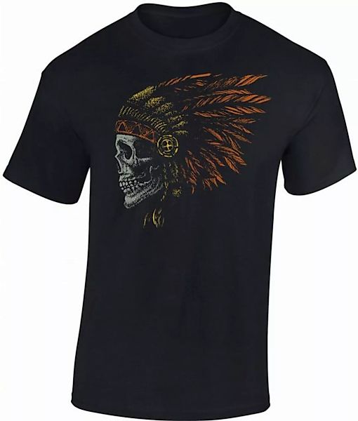 Baddery Print-Shirt Biker Tshirt : Indian Skull - T-Shirt Motorrad Geschenk günstig online kaufen
