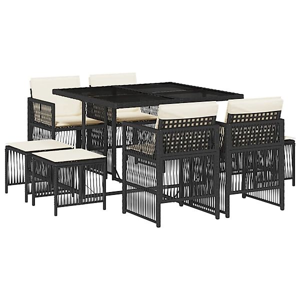 vidaXL 9-Tlg Garten-Essgruppe mit Kissen Schwarz Poly Rattan 3210954 günstig online kaufen