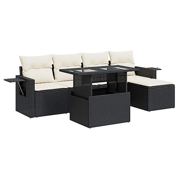 vidaXL 6-Tlg Garten-Sofagarnitur mit Kissen Schwarz Poly Rattan 3326457 günstig online kaufen