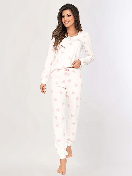 Donna Pyjama Schlafanzug mit Herzchen All-Over-Print günstig online kaufen