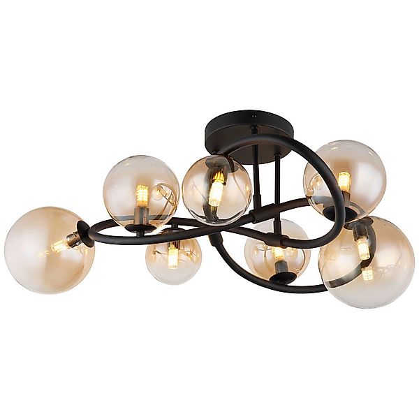 GLOBO LED-Deckenleuchte 10676 amber mattschwarz Glas Metall H/D: ca. 30x62 günstig online kaufen