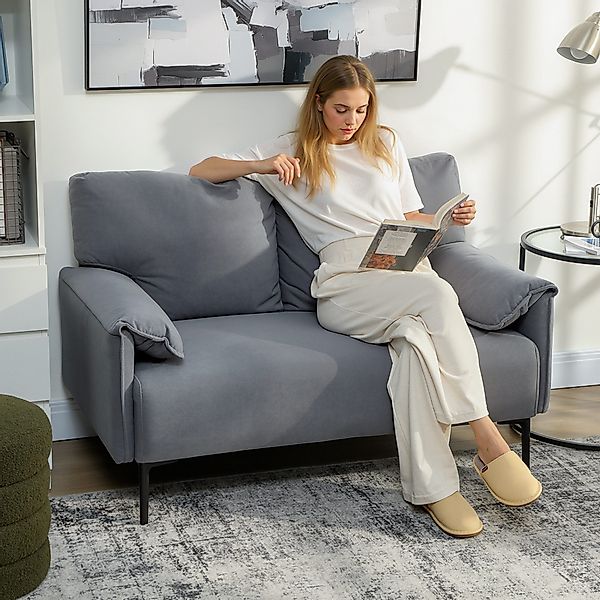 HOMCOM 2-Sitzer Polstersofa mit Armlehne, Metallrahmen, günstig online kaufen