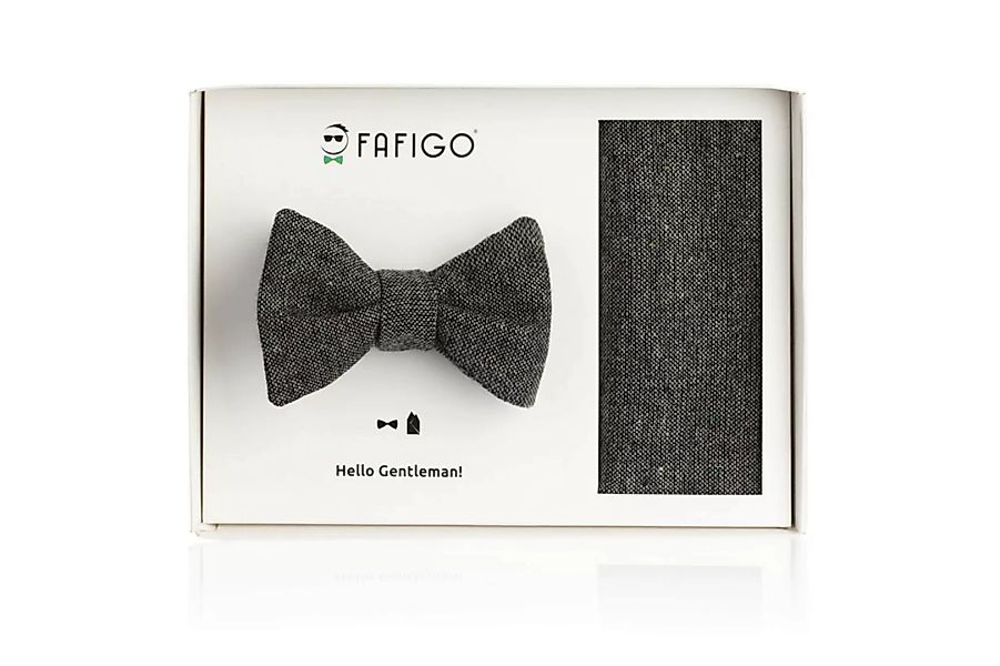 "Antonio", graue Tweed Fliege mit Einstecktuch im Set günstig online kaufen