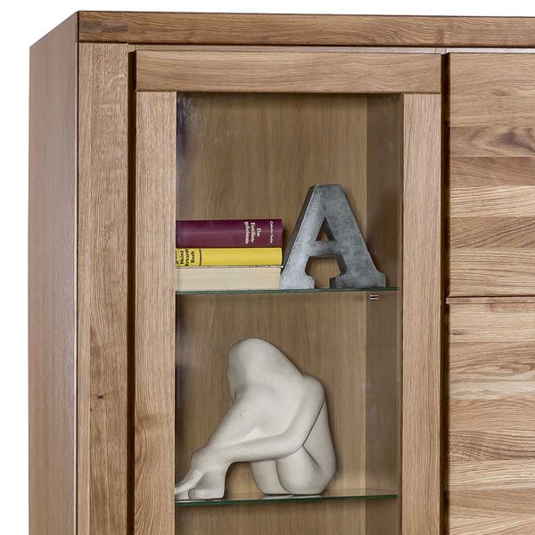 Wohnzimmer Vitrinenschrank aus Wildeiche teilmassiv 200 cm hoch günstig online kaufen