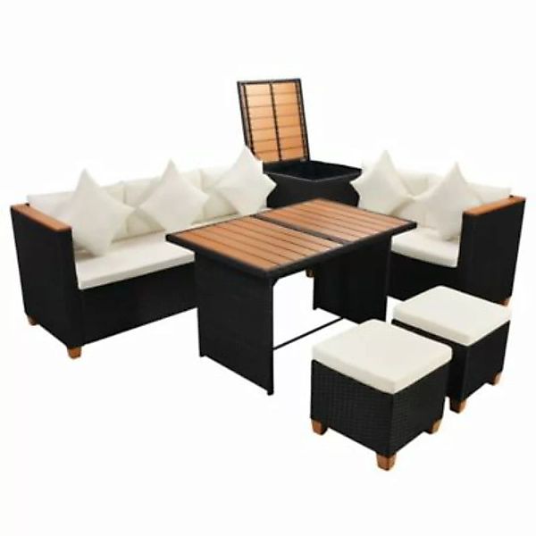 vidaXL 7-tlg. Garten-Lounge-Set mit Auflagen Poly Rattan Schwarz Garten-Ess günstig online kaufen