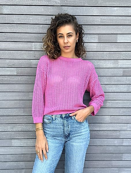 Zuckerwatte Ajourpullover in sommerlicher mit Langarm günstig online kaufen
