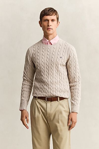 Gant Strickpullover "COTTON CABLE C-NECK" mit Wappen-Logostickerei auf der günstig online kaufen