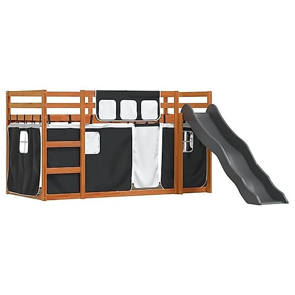 vidaXL Bett Etagenbett mit Rutsche und Gardinen Weiß und Schwarz 80x200 cm günstig online kaufen