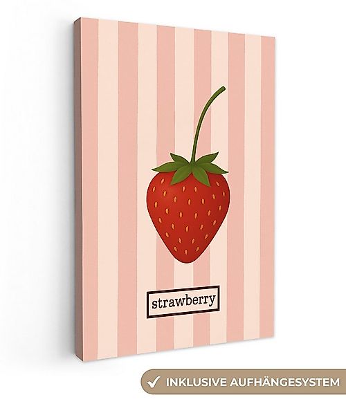 OneMillionCanvasses® Leinwandbild Erdbeere - Streifen - Minimalistisch - Ro günstig online kaufen