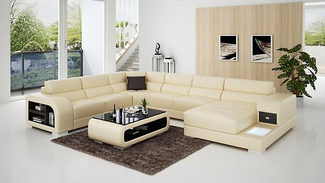 JVmoebel Ecksofa Ledersofa Couch Wohnlandschaft Garnitur Ecke Sofa U-Form S günstig online kaufen