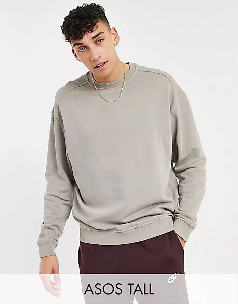 ASOS DESIGN Tall – Oversize-Sweatshirt in verwaschenem Beige-Neutral günstig online kaufen