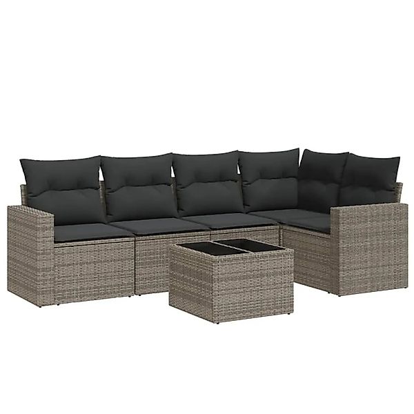 vidaXL 6-Tlg Garten-Sofagarnitur mit Kissen Grau Poly Rattan 3251277 günstig online kaufen