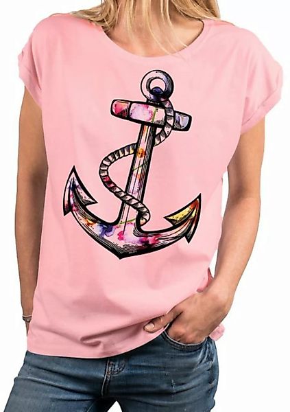 MAKAYA Tunikashirt Damen Top mit Blumen Motiv Sommer T-Shirt Oversize Print günstig online kaufen