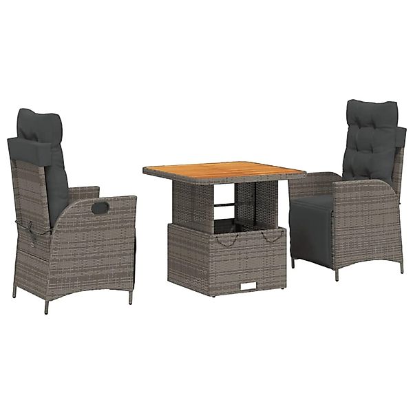 vidaXL 3-Tlg Garten-Essgruppe mit Kissen Grau Poly Rattan 3277459 günstig online kaufen