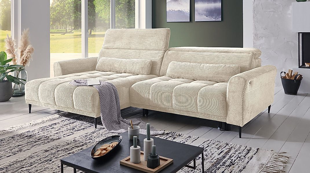 Massivart® Ecksofa LOGAN Cord grau, beige, günstig online kaufen