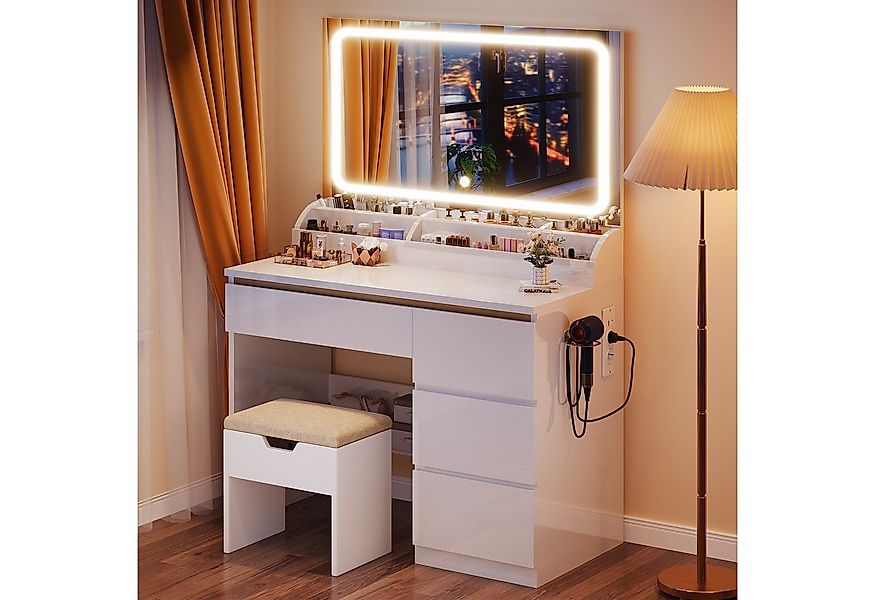 HOMALL Schminktisch Schminktisch mit 80 cm Spiegel und LED-Beleuchtung (Abm günstig online kaufen